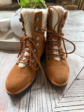 Marc Fisher Suede Lace-Up Fur-Trim Boots